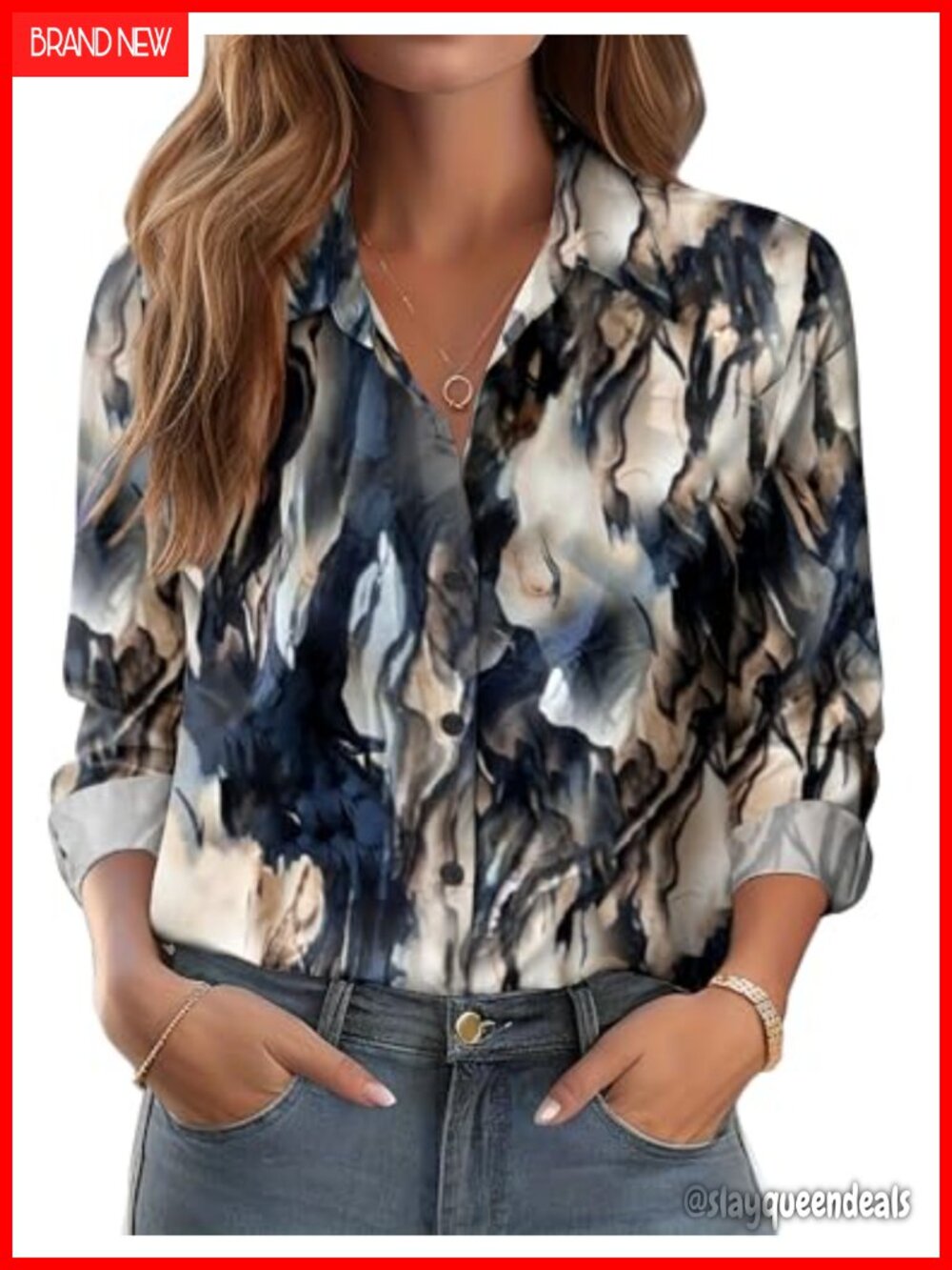 Zeagoo Women's Printed Button Down Shirt Long Sleeve V-Neck Blouse